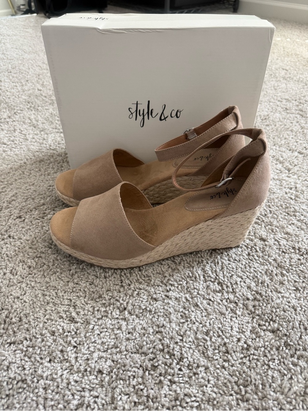 Style & Co. Tan Suede Espadrille Wedge Sandals - Picture 2 of 6